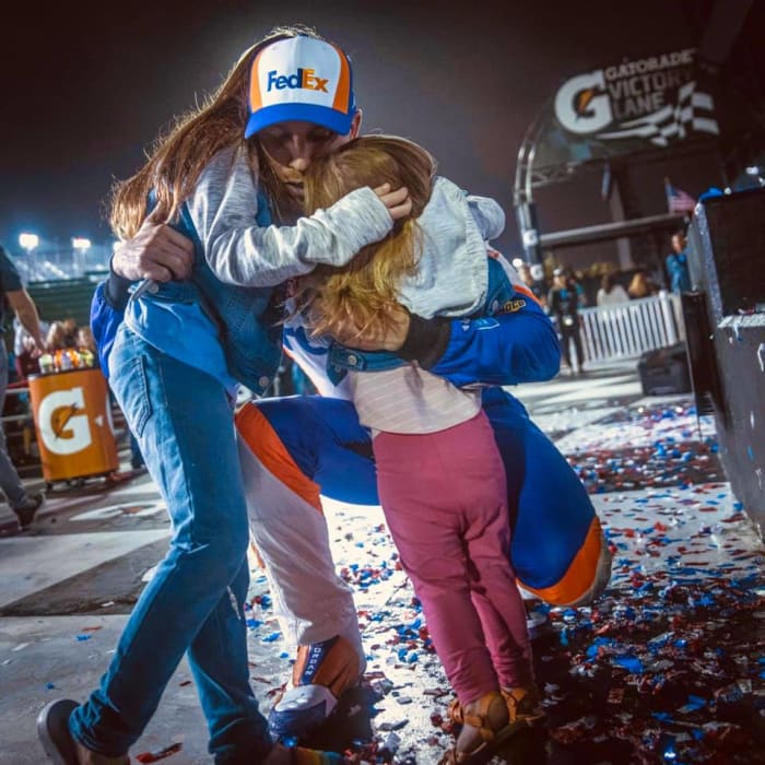Denny Hamlin with his daughters, Taylor and Molly.